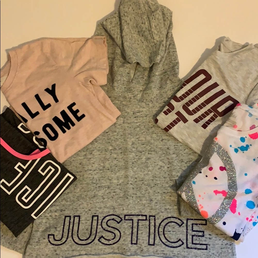 Justice Hoodie, 2 active shirts, 2 tshirts